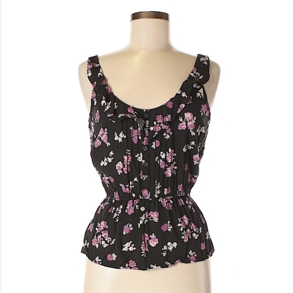 Kirra Tops - Kirra Black Floral Ruffle Tank